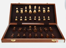 15" Foldable Wooden Chess Board Hand-carved Wooden Chess Pieces 3" King