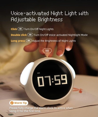 LED Digital Kinderwecker,Emoji Wecker für Mädchen Jungen Kinder Nachtlichter Uhr - Bild 6 von 14
