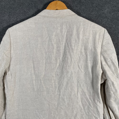 Preview Suit Jacket Mens 38 Grey Linen Lined Shoulder Pads Tailored Fit Office - Picture 13 of 13