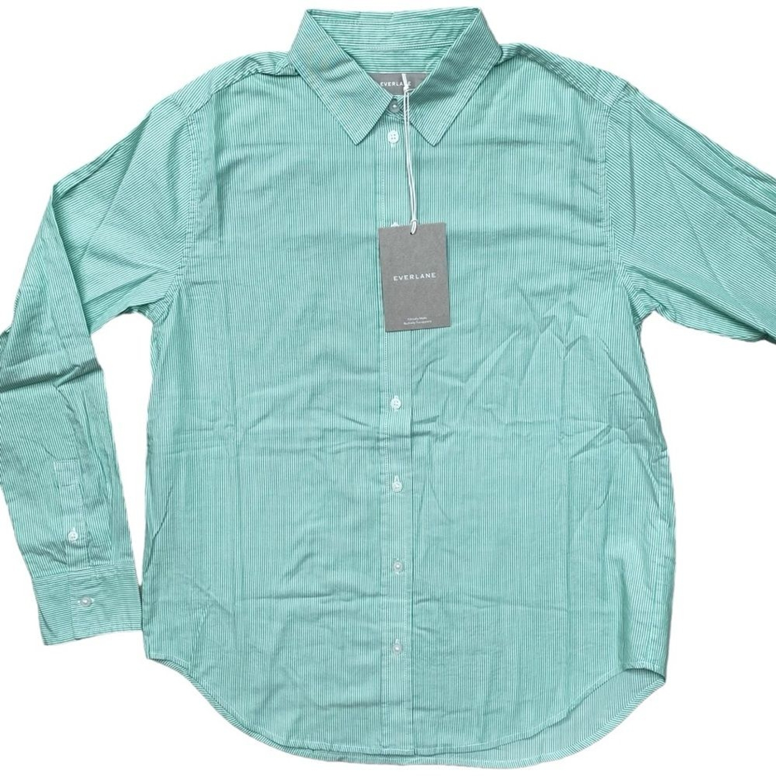 Everlane Relaxed Striped Button Down Shirt Women 0 Green Cotton Classic Normcore