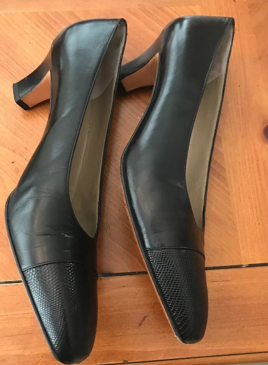 Ferragamo♪SALE♪0785637 Salvatore Ferragamo Black Leather Pump Heels cap toe 35563