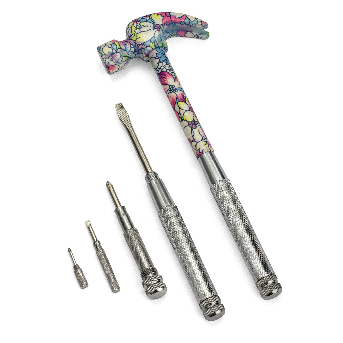 Floral Hammer & Screwdriver 6 Piece Tool Set Pattern 3, Flower Design