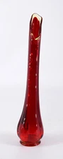 Vintage L E Smith Simplicity 13" Ribbed Swung Vase Red w/Amberina Accents