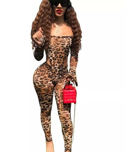 S M L senza Cuciture Leopardato Tuta Set Top Manica Lunga + Vita Alta Leggings - Foto 2 di 18