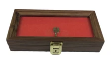 Walnut Wood Display Case 10 X 5 X 2” Lockable Glass Lid for Arrowheads Knives