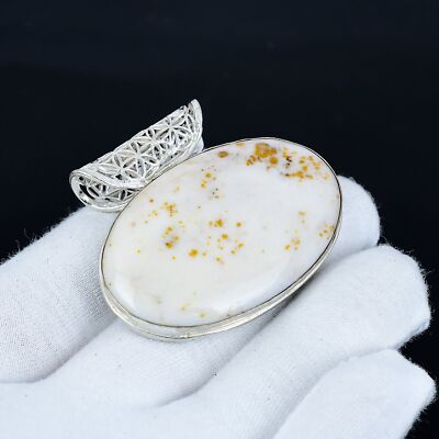 Polka Dote Agate Gemstone Handmade 925 Sterling Silver Pendant 1.65''