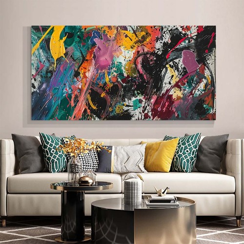 hand painted abstract canvas wall art for living room modern navy blue