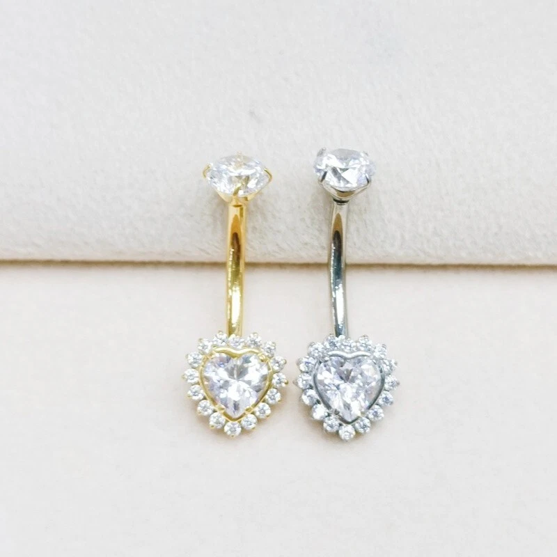 10 PIEZAS G23 Titanio Corazón Circonita cúbica Brillo Ombligo Ombligo Cuerpo Piercing 14Gx10x5/8mm Foto 2 de 2