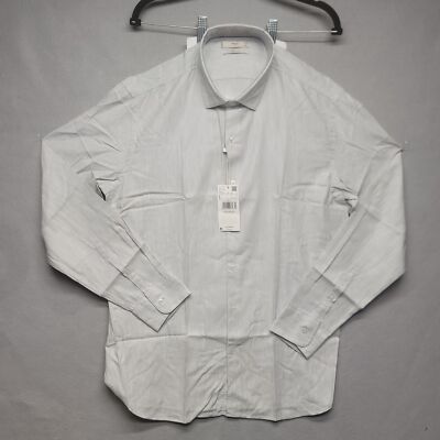 NWT Mango Mens White Cotton Long Sleeve Spread Collar Slim Fit Button Up Shirt L