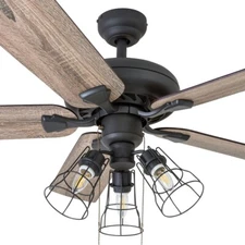 Rustic Ceiling Fan with Lights Pull Chain Light Kit Farmhouse Chandelier 52" LRM