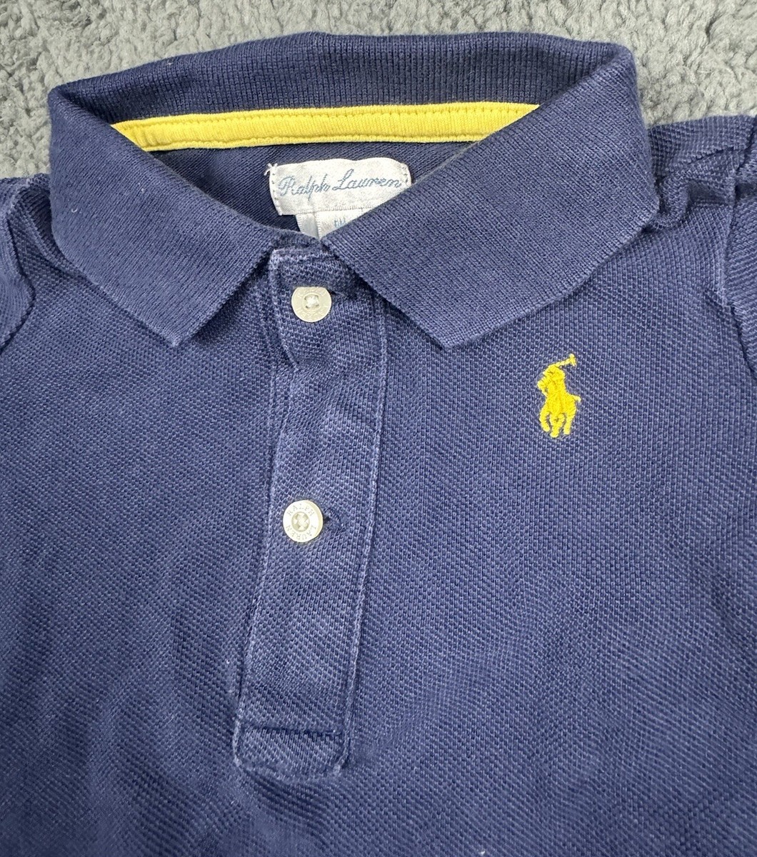 Ralph Lauren Polo Shirt Baby Boy 6m 6 Mesh Pony Navy Blue Yellow