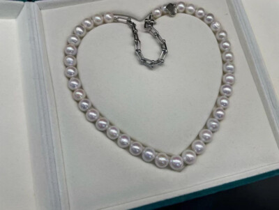 gorgeous 9-10mm south sea white pearl necklace 18inch 925s(tim)