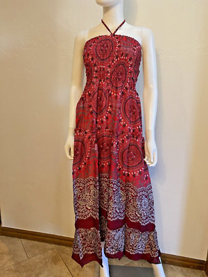 Size : S - XL Smocked Hippie Boho Halter Maxi Sundress Bohemian Backless