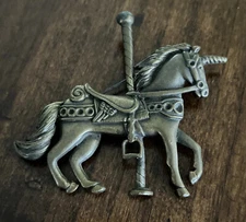 Lovely Vintage Bronze Tone Carousel Horse Unicorn Brooch