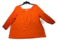 Style and Co Womens Blouse Orange Elastic Cuffs 3/4 Sleeve Top Plus 1X New