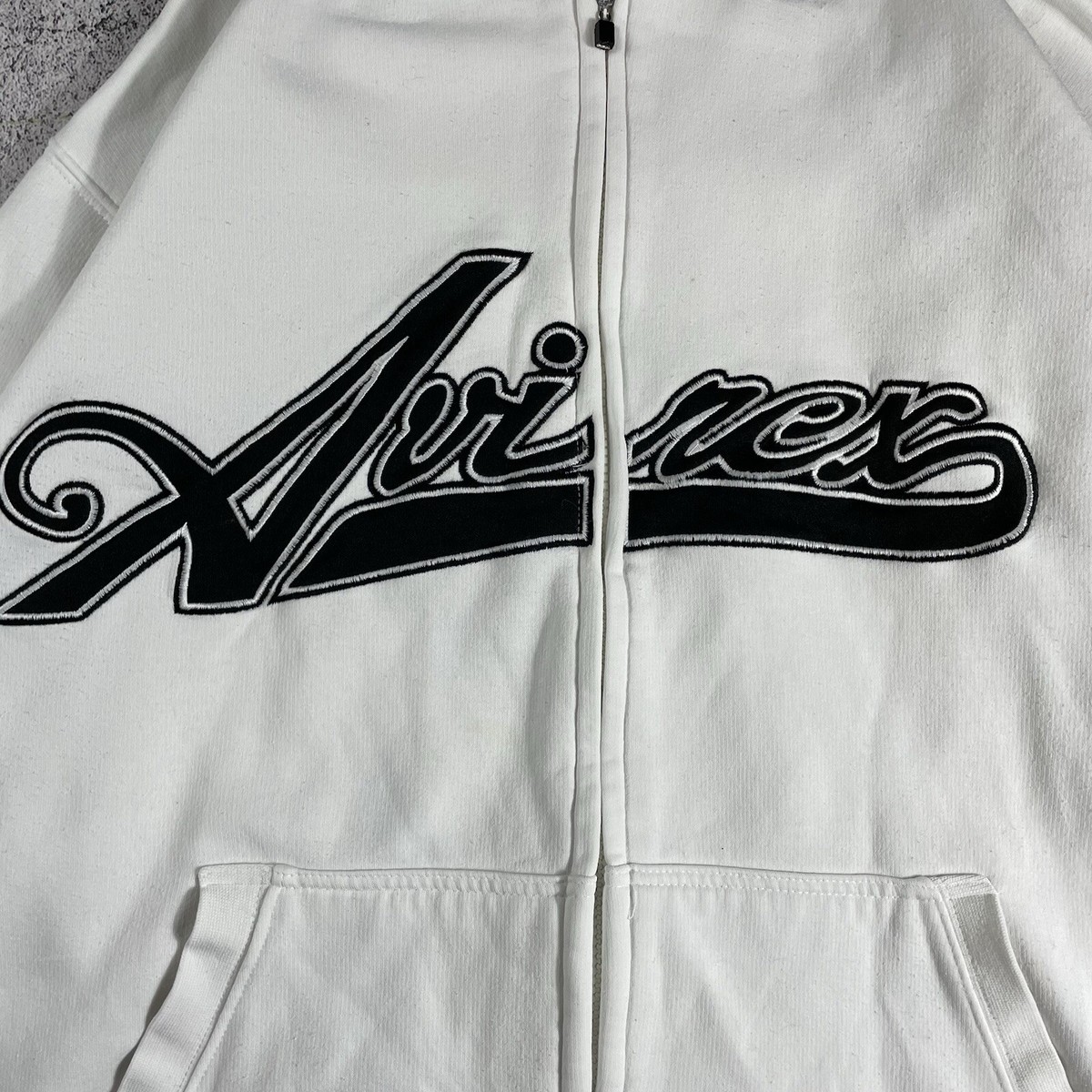 Avirex Zip Up Hoodie Vintage 90s Y2K Pullover White Mens Size M | eBay