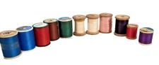 Lot of Vintage Wooden Sewing Spools and Other Vintage Thread