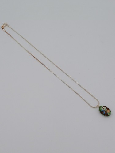 Beautiful Murano 925 Silver & Multicoloured Oval Glass Pendant Chain Necklace - Picture 6 of 16
