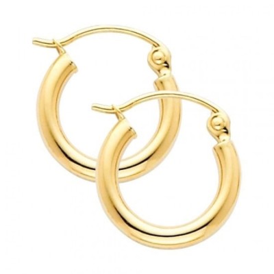 14k Gelb Massivgold Einfach Poliert Ohrringe Fancy Classic Aretes Gold 2 mm