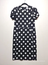 Shelby & Palmer Sheath Dress Womens 12 Black White Polka Dot Short Puffed Sleeve