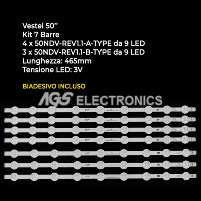 Kit De 7 Barres LED Pour écran TV Vestel 50 Pouces, Modèles 50NDV-REV1.1 A-Type Et B-Type