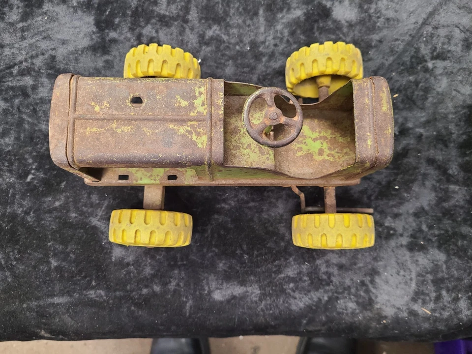 Tractor topadora de juguete verde 13" de acero prensado cargador lumar de elevación alta de colección de los años 50 Foto 2 de 4