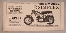Simplex Motorcycle PRINT AD - 1964 ~~ 1965 model