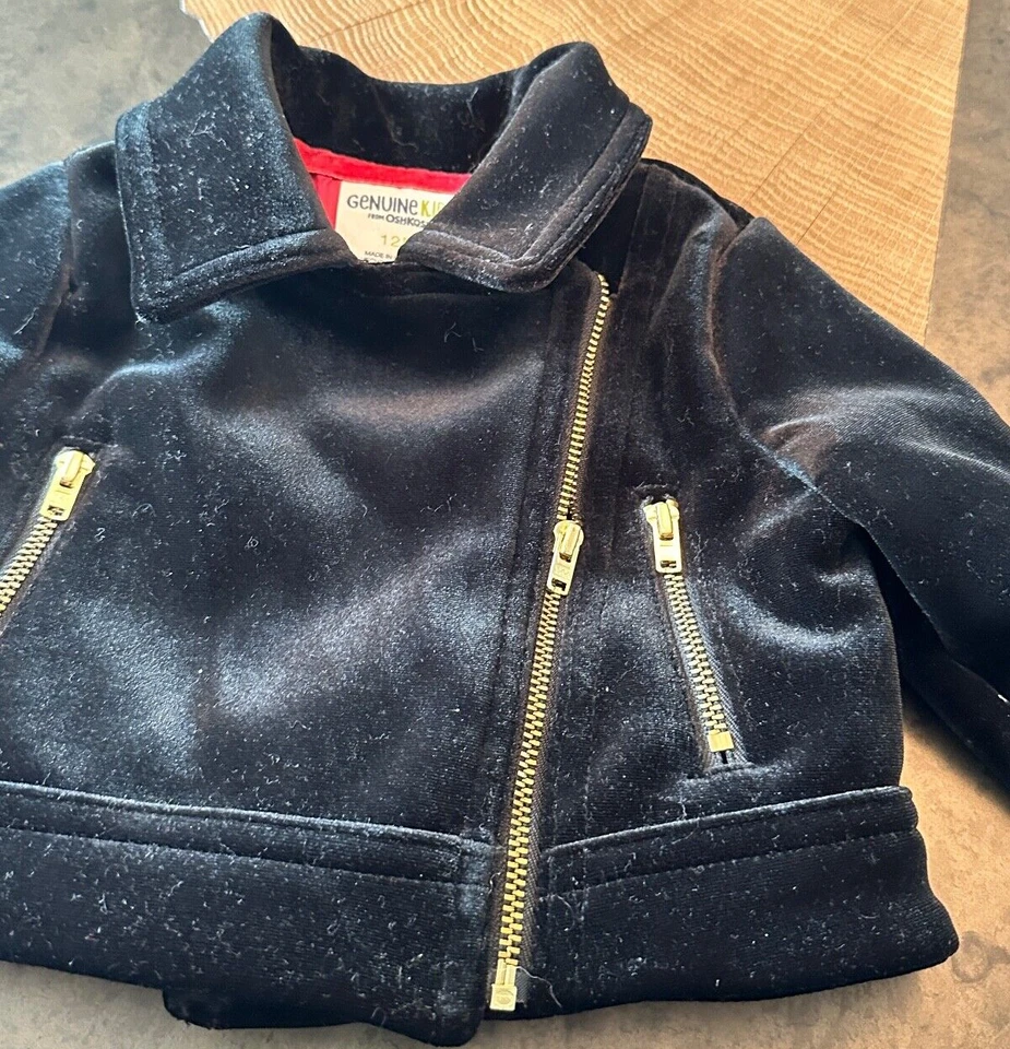OSH KOSH GENUINE KIDS BLACK VELVET ZIP HOLIDAY JACKET INFANT GIRLS 12M - Imagem 2 de 4