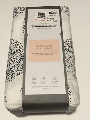 Threshold White Paisley Print 300 Thread Count Ultra Soft Queen Size Flat Sheet
