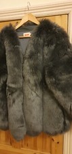 Womens Misspap Size 14 Grey Soft Faux Fur Teddy Coat Jacket Oversize