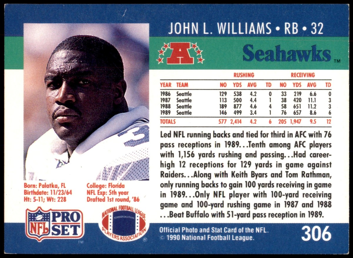 John L. Williams #306 1990 Pro Set | eBay
