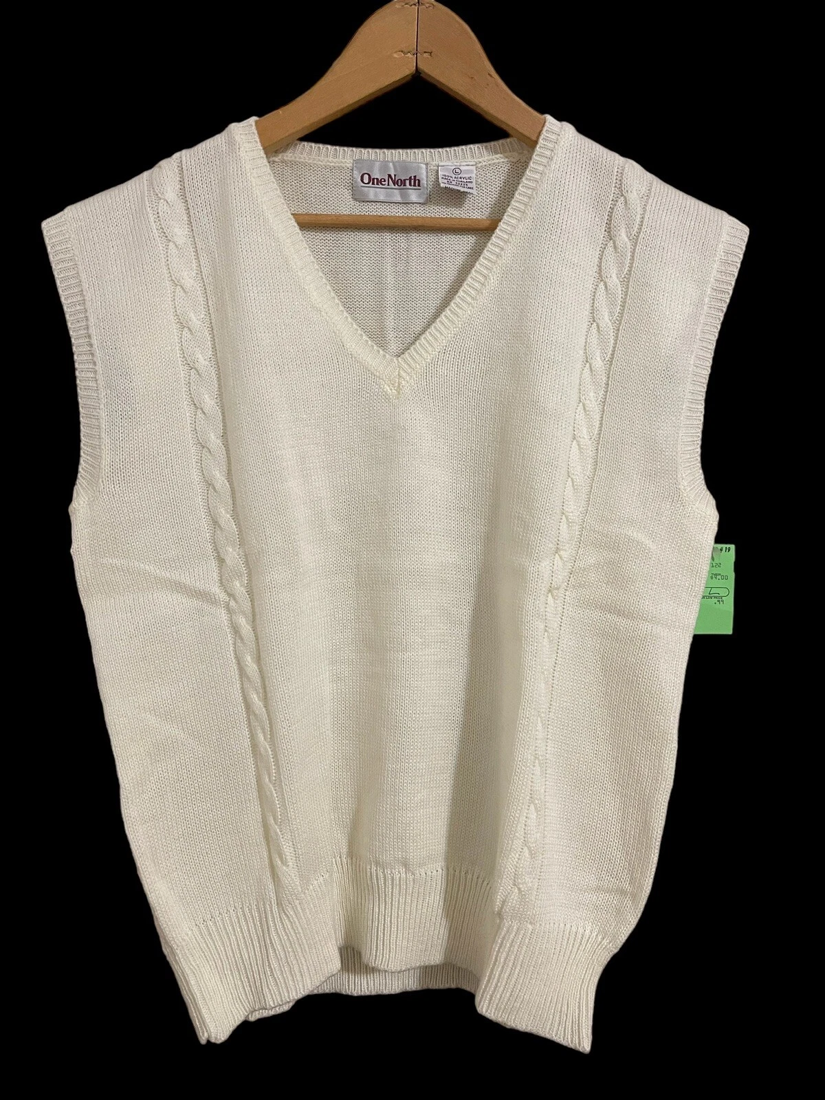 OFF WHITE Gilet Maglione Vintage Donna Anni '80 One Nord Acrilico Bianco Spento Grande Nuovo con Etichette