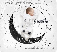 Love You To The Moon And Baby Milestone Blanket Swaddle 12L X8W Black White