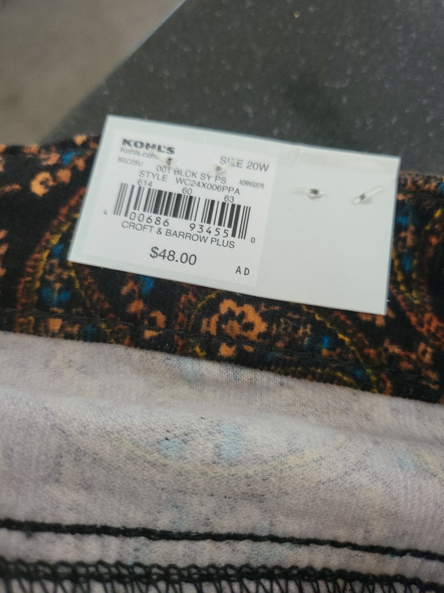 NWT Women's 20W Croft & Barrow Straight Mid Rise Corduroy Pants