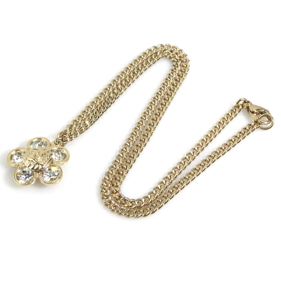 Auth CHANEL CC Logo Flower Necklace Gold/Silver Metal