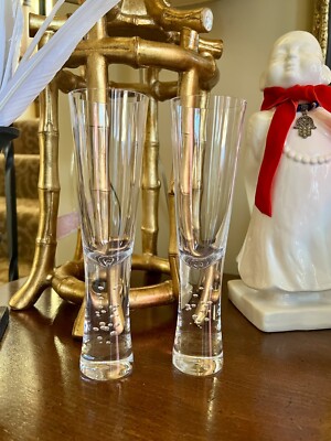 Crate And Barrel Verve Krosno Clear Bubble Glass Set Of 2 Champagne Glasses