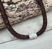 Halskette Modekette Meshkette Schlauchkette Statement Magnet Strass dunkelbraun