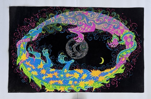 Vintage Retro Dragons Fantasy Blacklight Neon Flocked Velvet Hendrix Art Poster