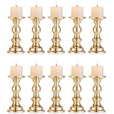Set of 10 Gold Metal Pillar Candle Holders, Wedding Centerpieces Candlestick ...