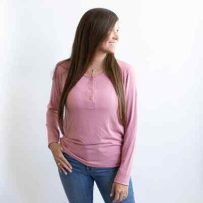 Kyte Baby Ribbed Henley Top Apple Blossom Pink Women's Small