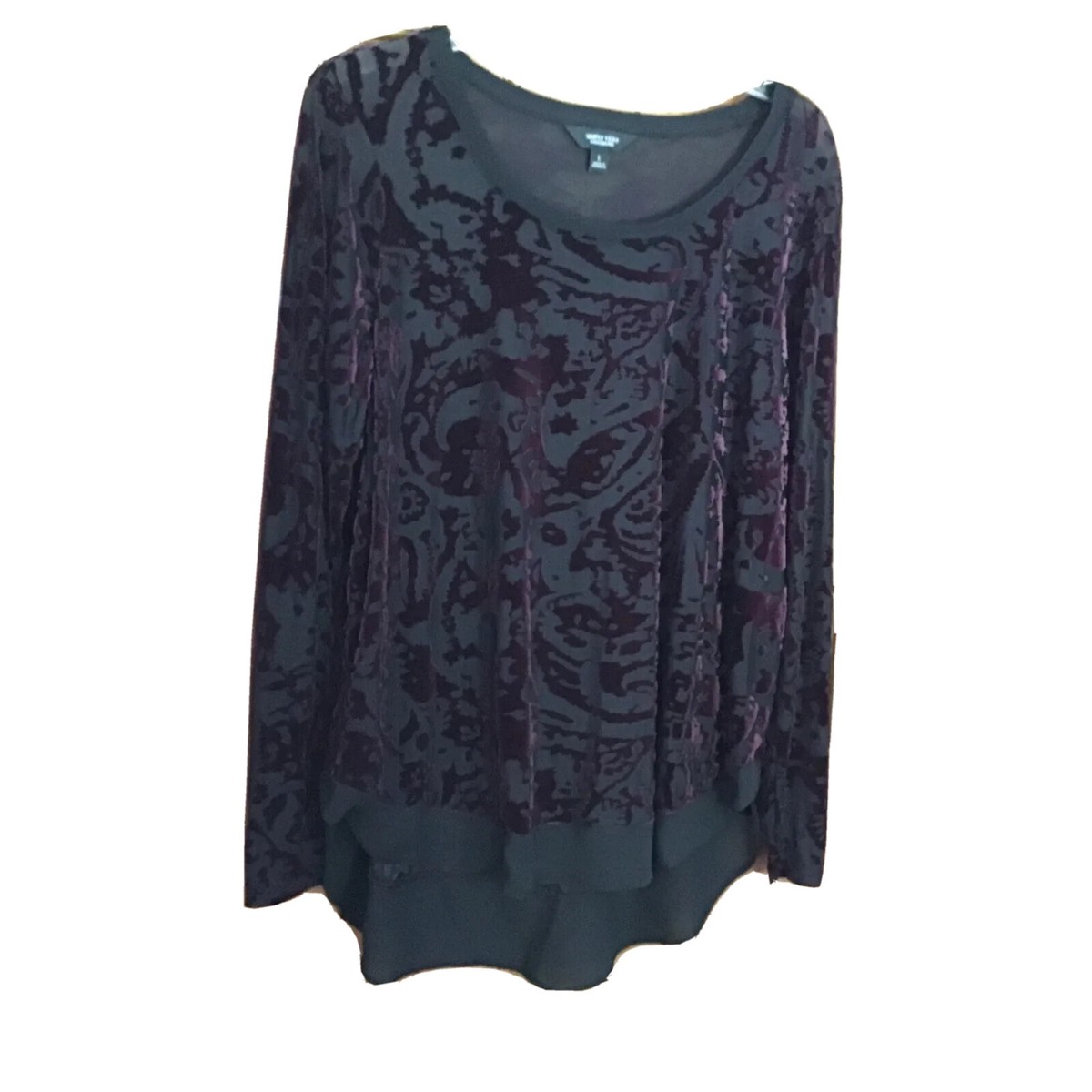 Simply Vera Vera Wang Women's Large Burnout Velvet Tunic Top Plum Burgundy  New