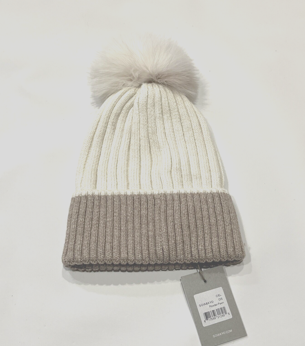 SOIA & KYO Ciel Rib-knit Beanie Hat Detachable Feather Pom  display picture 3
