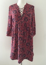 New MADEWELL silk lace-up dress in assam floral G3054 Small Red Blue