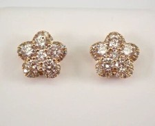 1Ct Lab Created Diamond Round Flower Shape Stud Earrings 14K Yellow Gold Plated