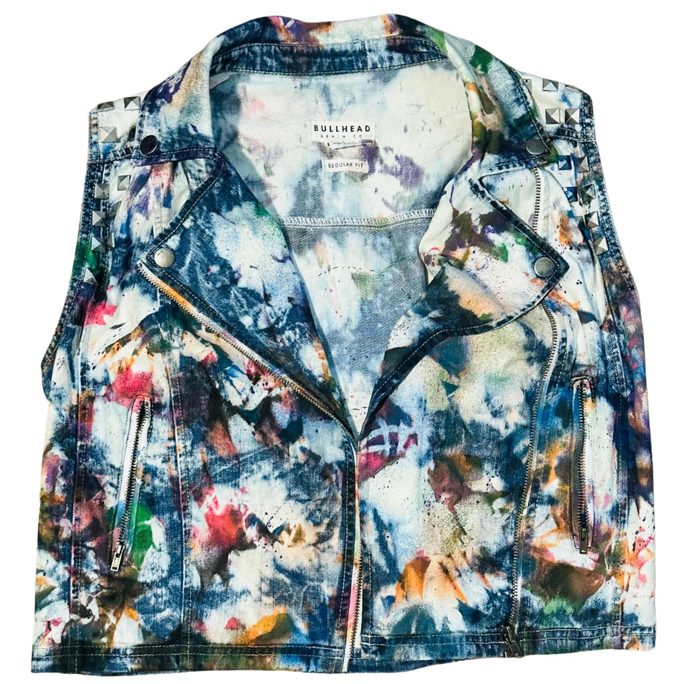 SzL океан волны BullHead нашитый джинсовый жилет переработанный завязанный Artwear - Изображение 3 из 4