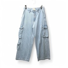 Y2K Grunge Light Wash Wide Leg Denim Cargo Jeans 8 Baggy Skater Streetwear 90s