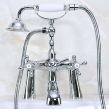 Polished Chrome Clawfoot Bathtub Faucet Mixer Set With Handheld Shower Zna127