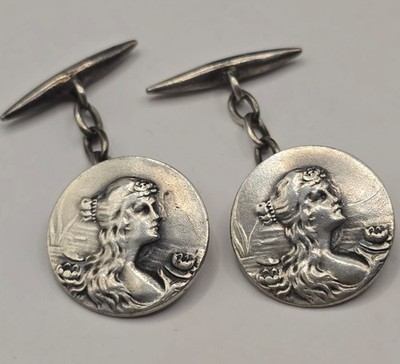 Antike Jugendstil Manchetenknöpfe aus Echt Silber Geprüft 7,6 Gramm- 18 X 18 mm