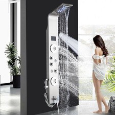 Stainless Steel Rainfall Waterfall LED Shower Panel Tower Massage Spray System