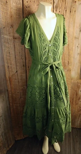 Sundance Talara Eyelet Green Lace Dress Size Small